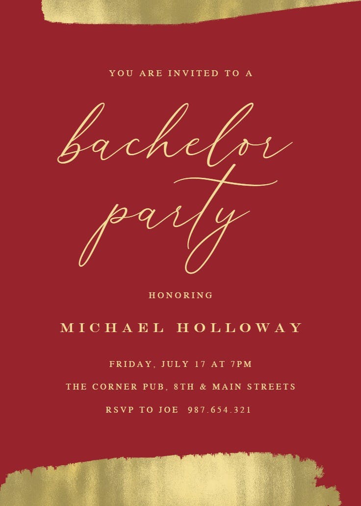 Golden brush strokes - bachelor party invitation